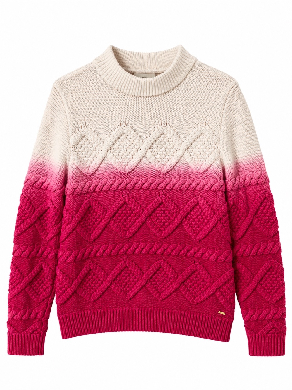 Tommy Hilfiger Cream-to-Fuchsia Ombre Cable-Knit Crewneck Sweater size large